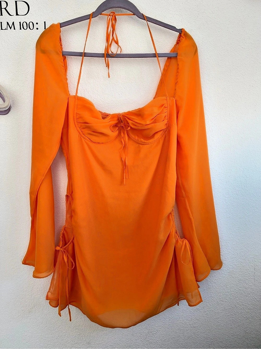 house of cb Yellow/Orange Ruched Blouse Size Large